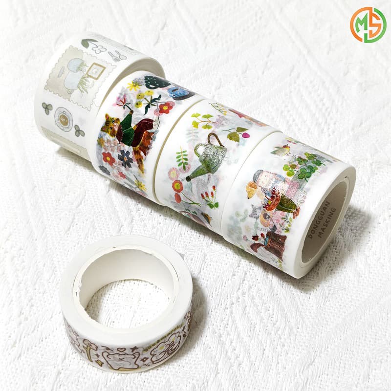 Adorable Cat/Rabbit Washi Tape for Planner Spreads & Card Making Hand-Drawn Animal & Floral Washi Tape for Renters/Dorms & Crafts
